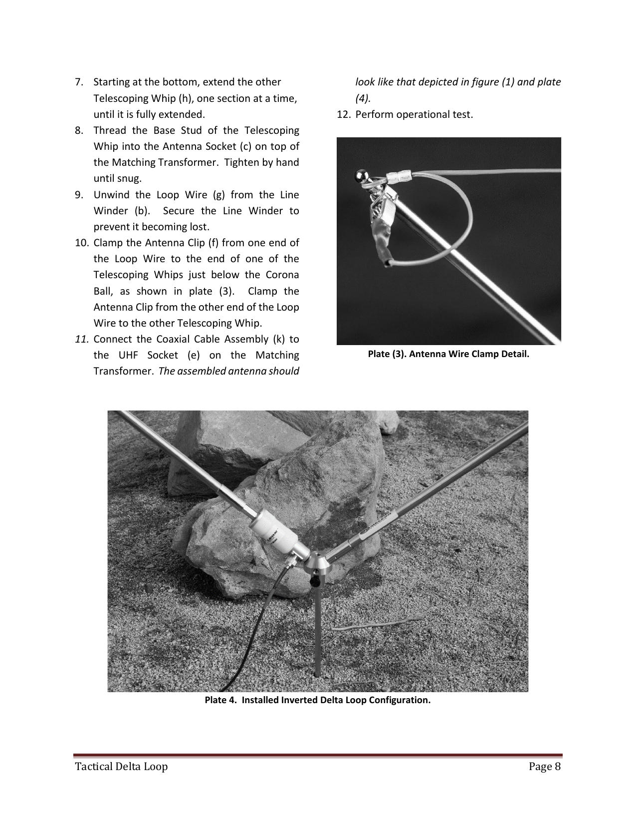 Official CHA TDL user-guide page showing the installed inverted delta loop and wire-clamp detail